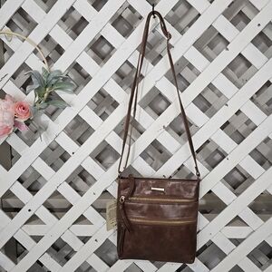 Estalon Brown Leather Crossbody Bag with Gold Accents